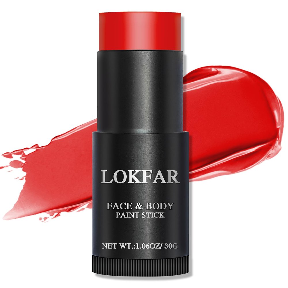LOKFAR Red Face Body Paint Stick, Eye Black Stick for Sports, Waterproof Full-Coverage Red Face Makeup for Halloween Zombie Clown Vampire Joker Devil Cosplay Makeup