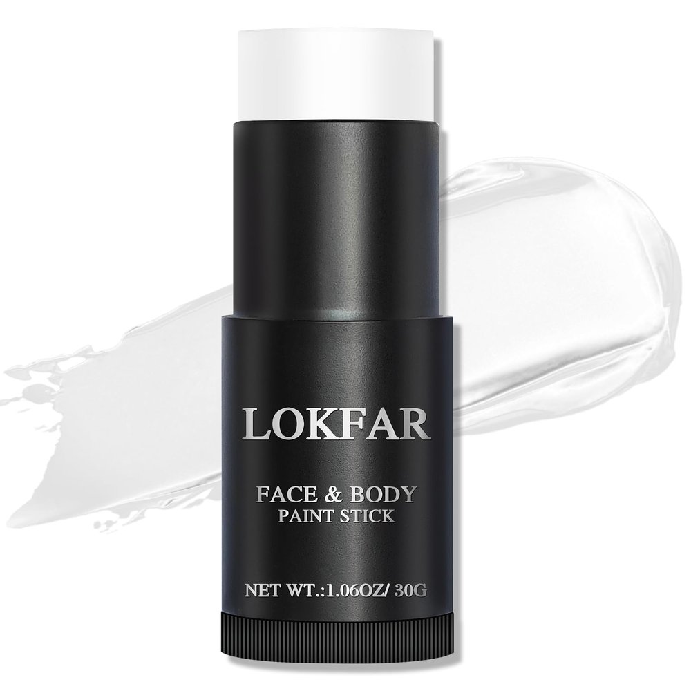 LOKFAR White Face Body Paint Stick, Eye Black Stick for Sports, Waterproof Full-Coverage White Foundation Face Makeup for Halloween Zombie Clown Vampire Skeleton Skull Joker Goth Cosplay Makeup