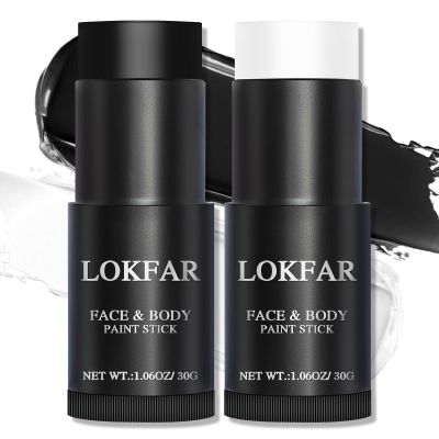 LOKFAR Black and White Face Body Paint Stick, White Foundation Makeup, Eye Black Stick for Sports, Professional Halloween Face Makeup Kit for Mime Zombie Clown Vampire Skeleton Skull Joker Costume