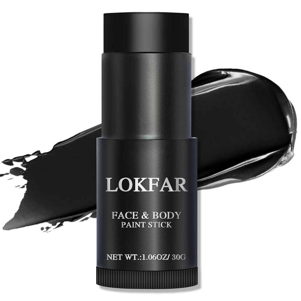 LOKFAR Black Face Body Paint Stick, Football Baseball Eye Black Stick, Waterproof Full-Coverage Face Makeup for Halloween Zombie Clown Vampire Skeleton Skull Joker Cosplay Makeup