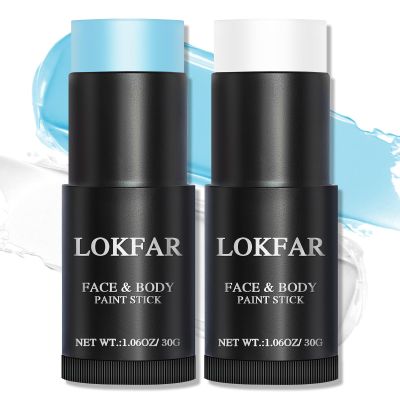 LOKFAR Light Blue and White Face Body Paint Stick, White Foundation Makeup, Eye Black Stick for Sports, Professional Halloween Face Makeup Kit for Zombie Clown Vampire Avatar Sally Corpse Bride Joker