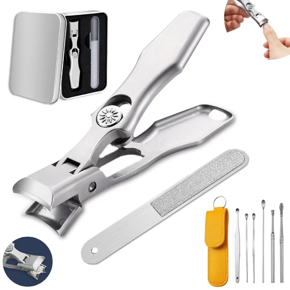 AGSIXZLAN German Nail Clippers for Men Women,Anti-Splashing Design Ultra Sharp Stainless Steel Nail Clippers with Catcher for Thick Nails,Nail Clippers Set with Nail File for Men,Women &Seniors