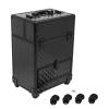 KONGKUNI Professional Rolling Makeup Case Aluminum Trolley Train Case with 360 Swivel Wheels, Makuep Travel Case Cosmetic Organizer with Drawers for Nail Tech Hairstylist Salon Barber (Black) view 4