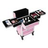 KONGKUNI Professional Rolling Makeup Case Aluminum Trolley Train Case with 360 Swivel Wheels, Makuep Travel Case Cosmetic Organizer with Drawers for Nail Tech Hairstylist Salon Barber (Pink) view 1