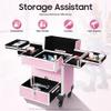 KONGKUNI Professional Rolling Makeup Case Aluminum Trolley Train Case with 360 Swivel Wheels, Makuep Travel Case Cosmetic Organizer with Drawers for Nail Tech Hairstylist Salon Barber (Pink) view 2