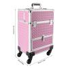 KONGKUNI Professional Rolling Makeup Case Aluminum Trolley Train Case with 360 Swivel Wheels, Makuep Travel Case Cosmetic Organizer with Drawers for Nail Tech Hairstylist Salon Barber (Pink) view 3
