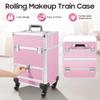 KONGKUNI Professional Rolling Makeup Case Aluminum Trolley Train Case with 360 Swivel Wheels, Makuep Travel Case Cosmetic Organizer with Drawers for Nail Tech Hairstylist Salon Barber (Pink) view 4