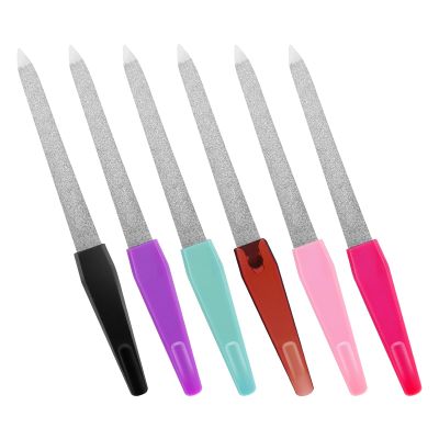 6PCS Metal Finger Nail File Stainless Steel Double-Sided Sword Sapphire Fingernail Files Grit with Sharp Pointed Tip and Non-Slip Handle, Diamond Deb Toenail File for Natural Nails Women(6")