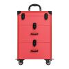 LIAPDG Portable 3-Tier Makeup Train Case, Freestanding Makeup Cart Suitca Rolling Makeup Case Nail Polish Organizer Jewelry Travel Cosmetic Train Case for Manicurists, Makeup Artists Rose Red view 1