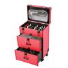 LIAPDG Portable 3-Tier Makeup Train Case, Freestanding Makeup Cart Suitca Rolling Makeup Case Nail Polish Organizer Jewelry Travel Cosmetic Train Case for Manicurists, Makeup Artists Rose Red view 2