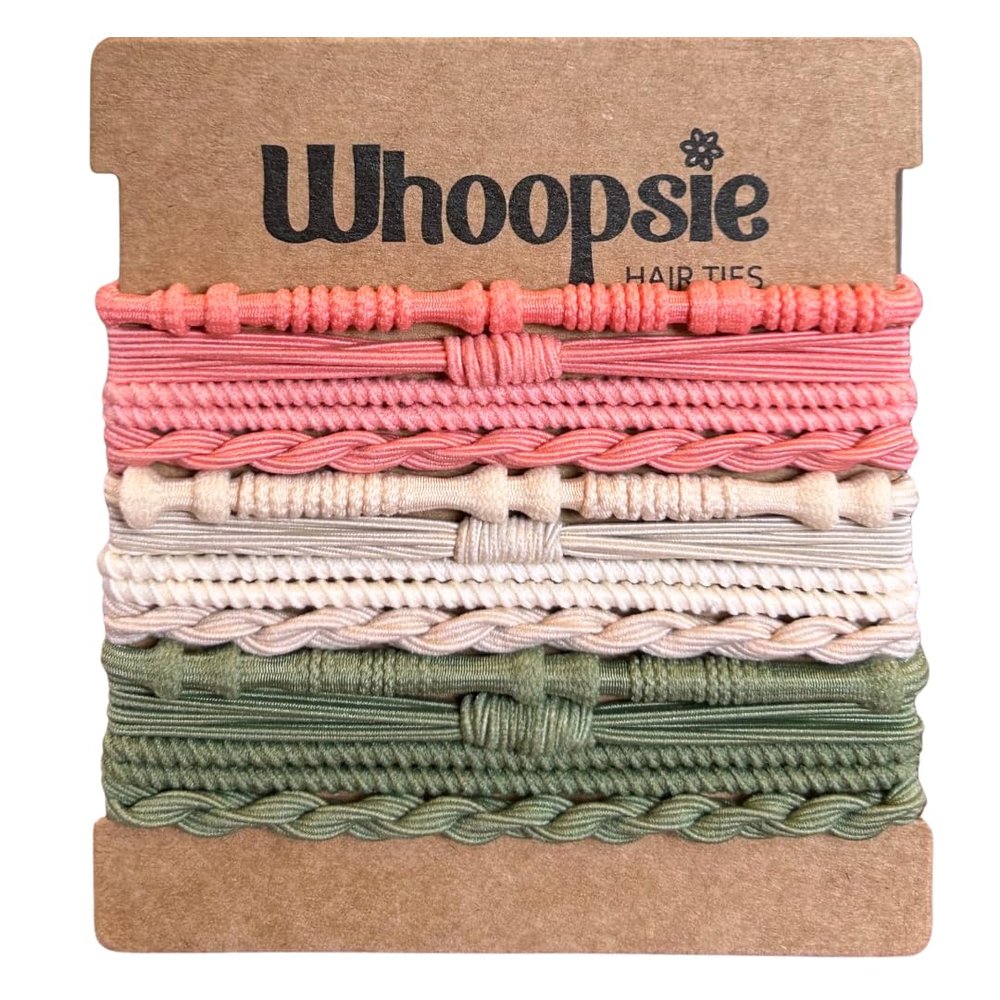 Whoopsie Hair Ties  Pink, Cream, Green  Elastic Hair Bands for Women  Strong Hold for Thin, Thick & Curly Hair  Ponytail Holders  Wearable Hair Tie Bracelets