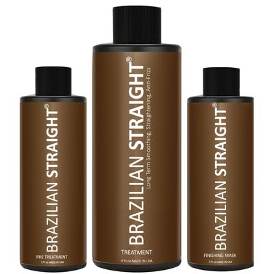 BRAZILIAN STRAIGHT Hair Straightening Cream & Keratin Treatment Kit. Organic Natural Results Straighten Smooth repairs All Hair Types & Colors Keratina Brasilera Tratamiento (Salon Grade)