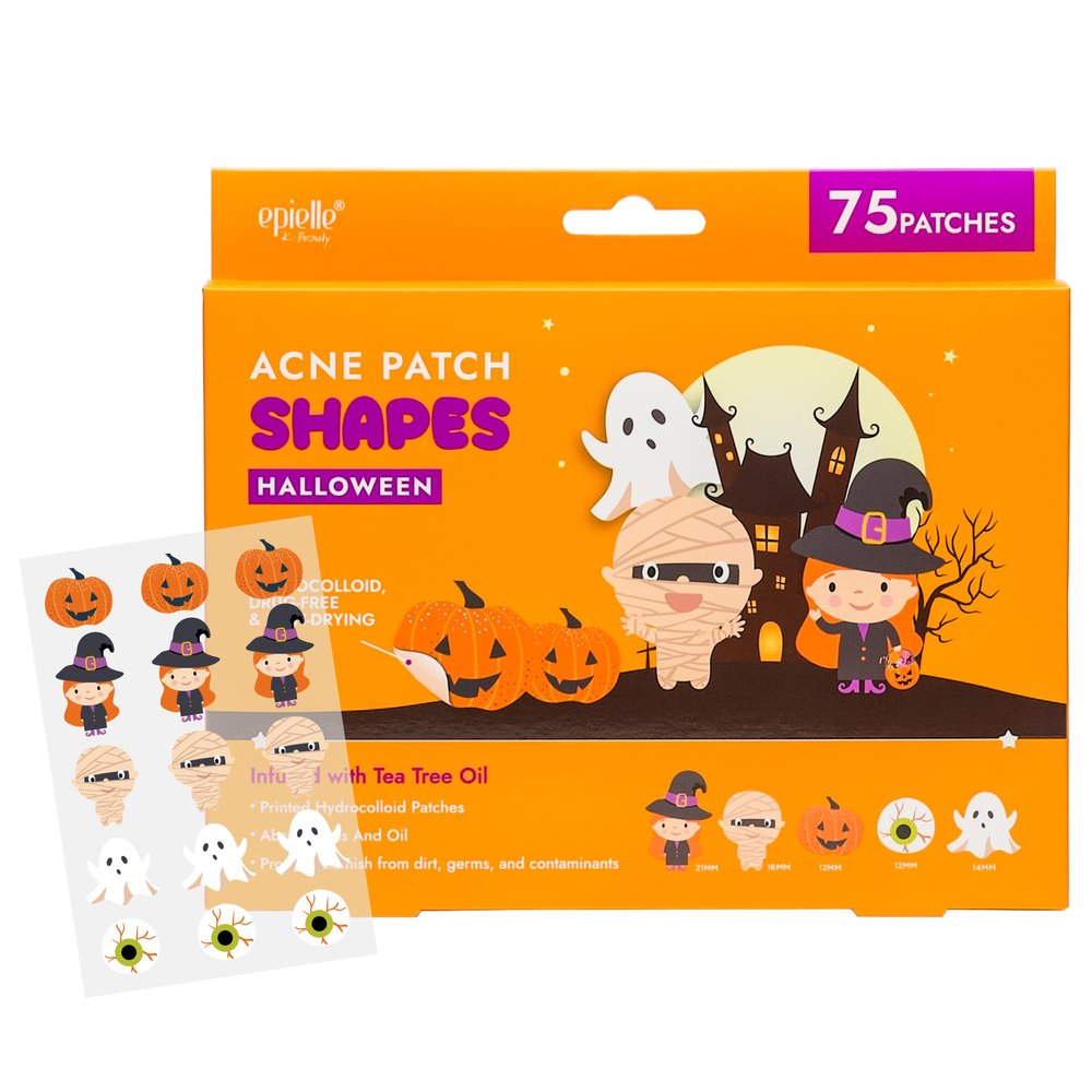 Epielle Acne Patch Shapes Edition, Acne Patches with Hydrocolloid Dressing, Fun for Parties, Sleepovers, Girls' Nights, Halloween Parties, Girls' Gift (Halloween Patch, 75ct)