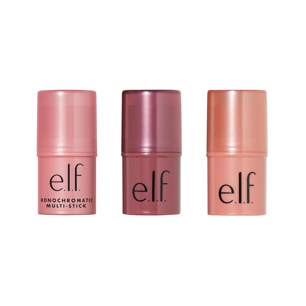 e.l.f. Monochromatic Multi Stick, Includes Dazzling Peony, Sparkling Rose & Glistening Peach, For Eyes, Lips & Cheeks, Vegan & Cruelty-Free