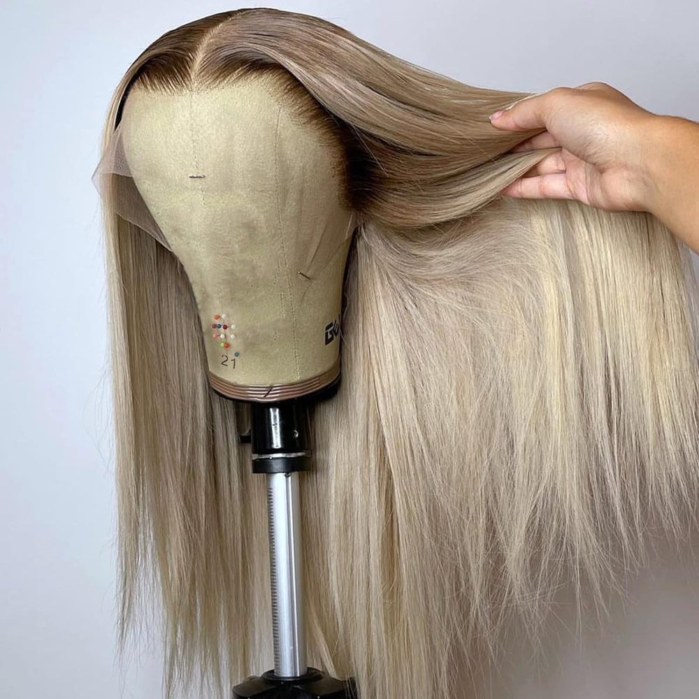 koinu Ash Blonde Wig Human Hair 13x4 Transparent Lace Front Wigs Human Hair 200% Density Ash Blonde Straight Lace Front Wigs for Women Ombre Blonde Colored HD Lace Frontal Wig Pre Plucked 30 Inch