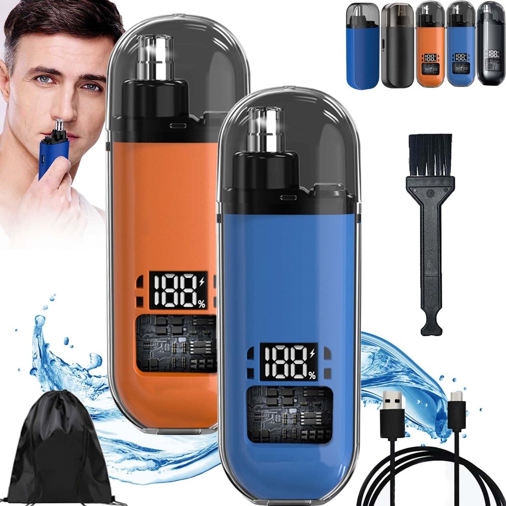 Qsrsjcq Portable Nose Hair Trimmer (Painless & Precision), Electric Nose Hair Trimmer, 2 in 1 Nasal Hair Cutter with IPX7 Waterproof,Dual Edge Blades Clipper for Easy Cleansing (2PCS-C, Upgraded)