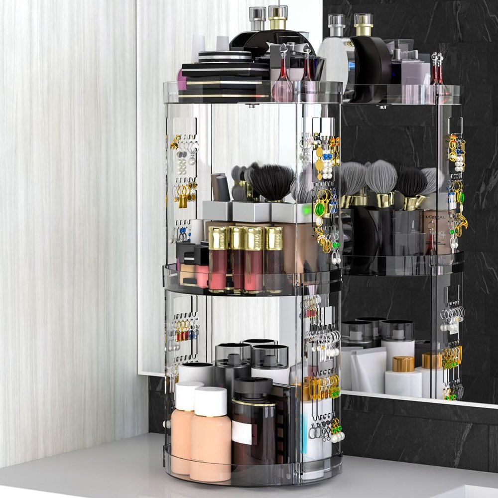 360 Rotating Makeup Organizer,Spinning Bathroom Organizer Countertop, Lazy Susan Makeup Organizers,Multifunctional Perfume Organizer for Vanity Bathroom Countertop Bedroom(3 layer)