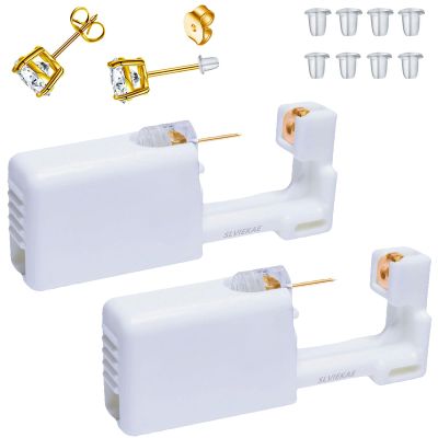 Ear Piercing Kits Disposable Ear Piercing Gun Kits No Pain Easy Use Ear Piercing Gun Kit Tool with Multi-Sized Gold Silver CZ Earring Studs (Yellow- White)