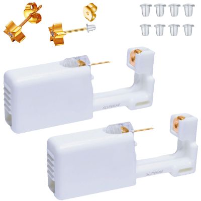 Ear Piercing Kits Disposable Ear Piercing Gun Kits No Pain Easy Use Ear Piercing Gun Kit Tool with Multi-Sized Gold Silver CZ Earring Studs (Golden)