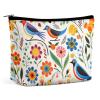 Dwrepo Makeup Bag Large Capacity Travel Makeup Bag PU Leather Cosmetic Bag for Women Flower And Bird Pattern Toiletry Bag Portable Zipper Makeup Organizer, white view 1