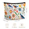 Dwrepo Makeup Bag Large Capacity Travel Makeup Bag PU Leather Cosmetic Bag for Women Flower And Bird Pattern Toiletry Bag Portable Zipper Makeup Organizer, white view 2