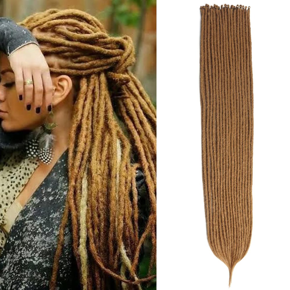 Kyriena 36 inch Long Dreadlock Extensions Single End, 15pcs Honey Brown Thin 0.6cm Fake Dreads Extensions, SE Synthetic Dreadlock Extensions Reggae Hippie Dreads for Girl