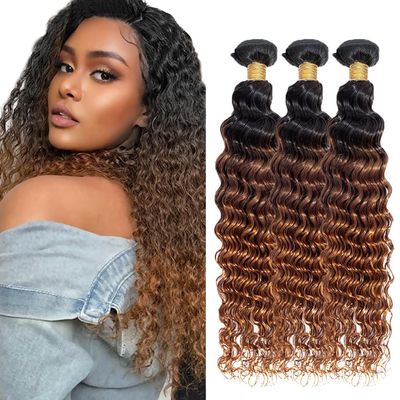 T1B430 Ombre Brown Bundles Human Hair 24 26 28 Inch Deep Wave Human Hair Bundles Ombre Bundle T1B/4/30 Brown Bundle Unprocessed Brazilian Virgin Hair for Black Women