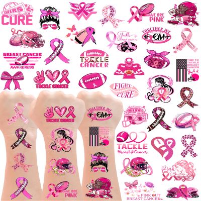 20 Sheets Pink Out Football Breast Cancer Awareness Temporary Tattoos Stickers,144 Pieces Time To Tackle Breast Cancer Themed Tattoos Stickers Party Decoration Supplies favors for Kids Adults