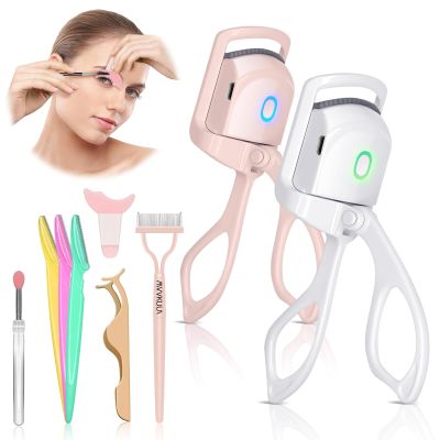 [2+7pack] Heated Eyelash Curlers, Rapid Heated Lash Curler, with Sensing Heating Silicone Pad, Quick Natural Curling for Long Lasting, 2Heating Modes, Rechargeable Portable Electric Eyelash Curler