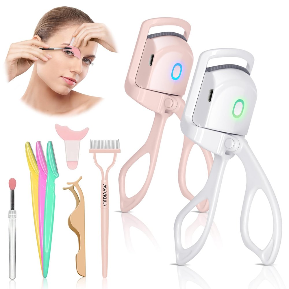 [2+7pack] Heated Eyelash Curlers, Rapid Heated Lash Curler, with Sensing Heating Silicone Pad, Quick Natural Curling for Long Lasting, 2Heating Modes, Rechargeable Portable Electric Eyelash Curler