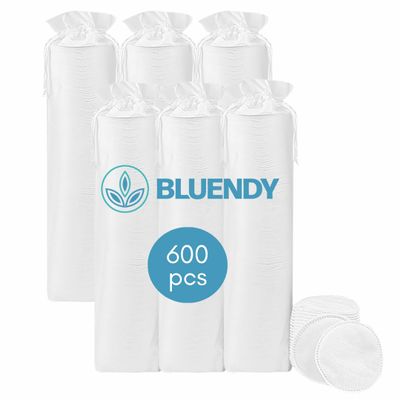 BLUENDY Premium Cotton Rounds for Face (300 Count), 100% Pure Cotton Makeup Remover Pads, Lint-Free Travel-Ready, Portable, High-End Soft Cotton Wipes (600), White