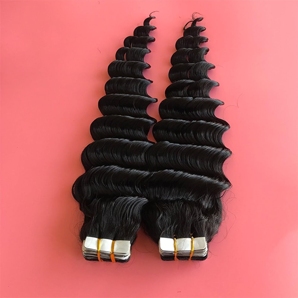 YUXING1205 Natural Color 40 Pieces Per Pack Tape in Human Hair Extensions Remy Hair Skin Weft(28inch 40 Pieces)