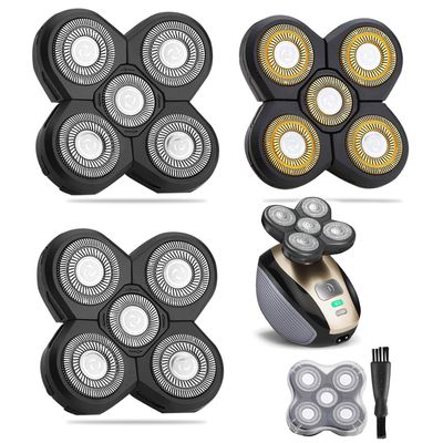 WAHFOX Universal 3 Pcs 5 Blades Shaver Heads for Head shaver and Other Brands Head Shaver, Black+gold