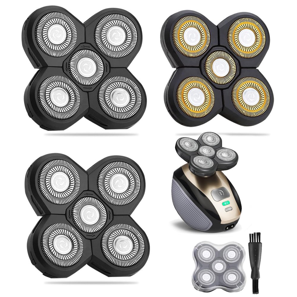 WAHFOX Universal 3 Pcs 5 Blades Shaver Heads for Head shaver and Other Brands Head Shaver, Black+gold