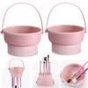 2 Pack Makeup Brush Cleaner Mat 3 in 1 Silicone Makeup Brush Cleaner Makeup Brush Cleaning Bowl Makeup Brush Sponge Scrubber Tool for Cleaning, Storage And Upside Down DryingTwo Pink) view 1
