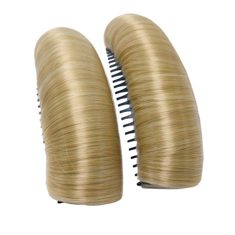 2Pcs 4.7inch Womens Blonde Fluffy Hair Pad Invisible Bump Clip for Volume Base Insert Tool Styling Increased Comb(Suggest for Heavy Long Hair)