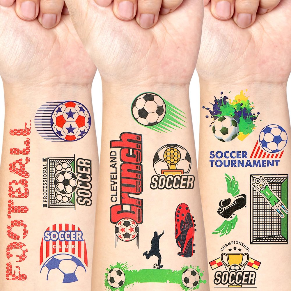 10 Sheets Soccer Temporary Tattoos, Sport Theme Birthday Party Favors, Soccer Fake Tattoo Stickers, Soccer Party Favors, School Prize Party Bag