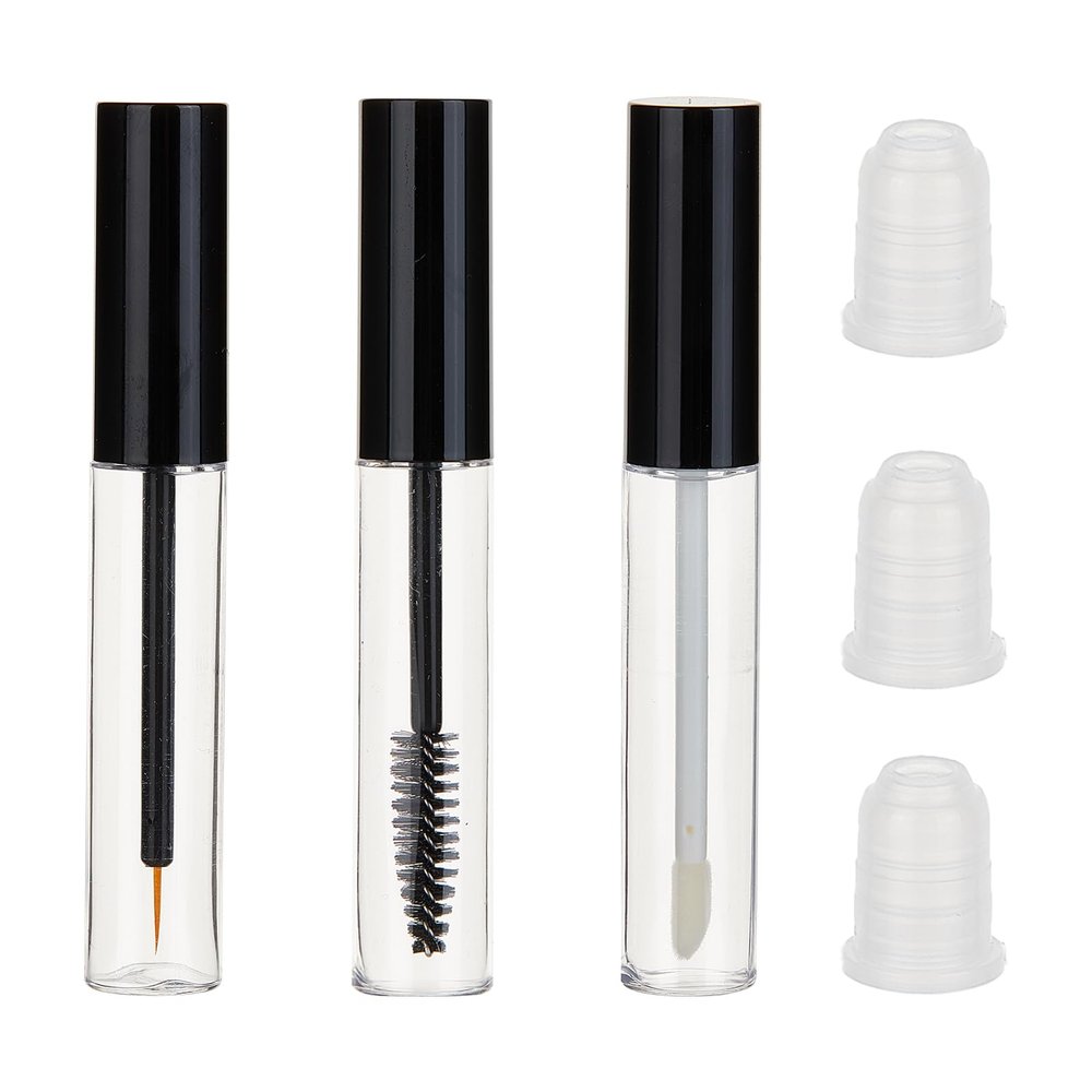 NICENEEDED 3 Pack Empty Mascara Tube, Eyeliner Tube Lip Gloss Tubes Eyelash Cream Container Bottle with Rubber Inserts, Ideal Kit for DIY Cosmetics Clear Travel Bottle