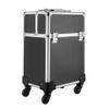 Gosangom Aluminum Rolling Makeup Small Train Case, Professional Rolling Makeup Case, Cosmetic Organizer, Travel Beauty Luggage Trolley with 4 Removable Wheels, Black. view 2