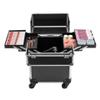 Gosangom Aluminum Rolling Makeup Small Train Case, Professional Rolling Makeup Case, Cosmetic Organizer, Travel Beauty Luggage Trolley with 4 Removable Wheels, Black. view 4