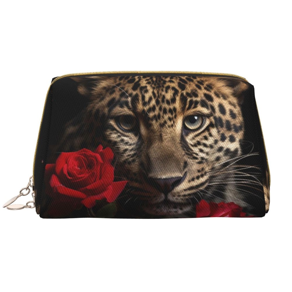 RLDOBOFE Toiletry Bag for Women Men Dopp Kit Travel Makeup Bag Rose Leopard Make Up Organizers Cosmetic Bag