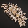 BERYUAN Wedding Bridal Rhinestone Pearls Hair Comb Silver Gold Flowers Leaves Wedding Hair Comb Bridal Hair Clips Flowers Wedding Hairpiece for Brides Bridesmaid (gold) view 3