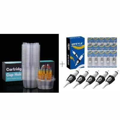 20PCS Hive Cups Tattoo Cartridge Needle Cup Holder Transparent Plastic Tattoo Needle Holder Disposable Ink Cleaning Cup and 20PCS Disposable Tattoo Cartridge Needles for Rotary Tattoo Machine Pen 9RM