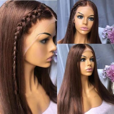 Brown 13x6 HD Transparent Lace Frontal Human Hair Wigs for Black Women Pre Plucked Brazilian Virgin Hair 2# Colored Long Straight Wig Glueless Natural Hairline Wig 150% Density 18Inch