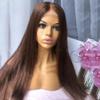 Brown 13x6 HD Transparent Lace Frontal Human Hair Wigs for Black Women Pre Plucked Brazilian Virgin Hair 2# Colored Long Straight Wig Glueless Natural Hairline Wig 150% Density 18Inch view 3