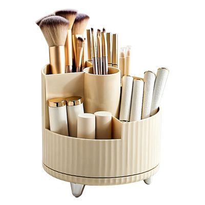 360Rotating Makeup Organizer,5 Slot Makeup Brush Holder,Cosmetic Organizer Perfume Lipstick Skincare Storage for Bedroom Vanity Desktop (White)