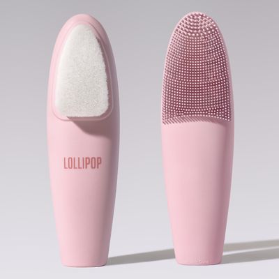 LOLLIPOP Dual-Sided Facial Cleansing Brush | Handle Size Silicone Face Exfoliator and Soft Fiber Cleanser | Manual Face Scrubber for Pores, Makeup Removal, Blackhead and Skincare Routine, Bubblegum