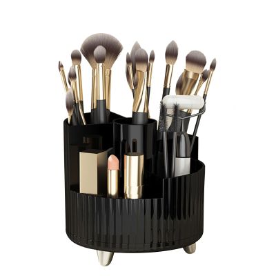 360Rotating Makeup Organizer,5 Slot Makeup Brush Holder,Cosmetic Organizer Perfume Lipstick Skincare Storage for Bedroom Vanity Desktop (Black)