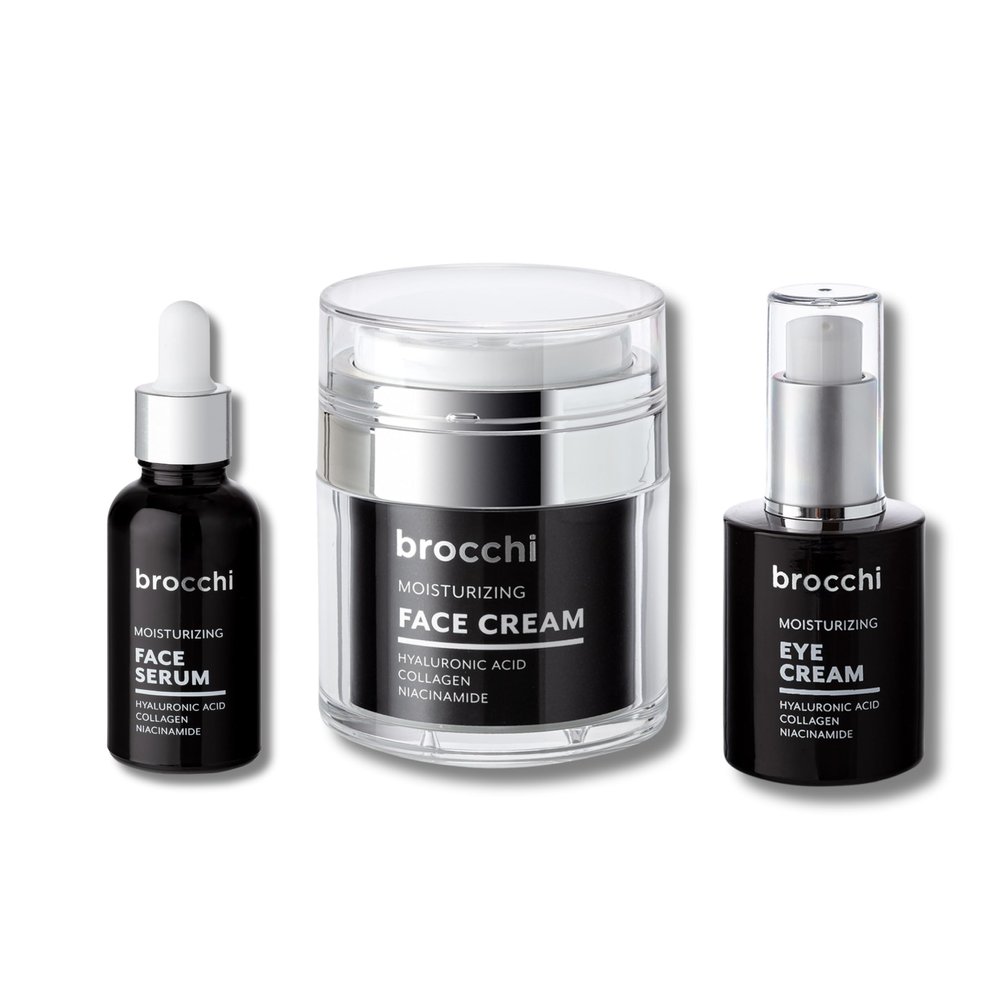 Brocchi | Hyaluronic Acid Face Cream, Eye Cream & Serum Set  Deep Hydration, Revitalizing, Anti-Aging, Collagen, Niacinamide