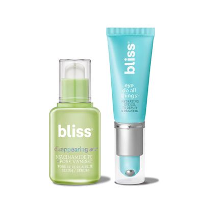 Bliss Disappearing Act Niacinamide Serum & Eye Do All Things Eye Gel: Pore Minimizer Smooths Complexion - Depuff + Brighten Eyes - Vegan & Cruelty Free